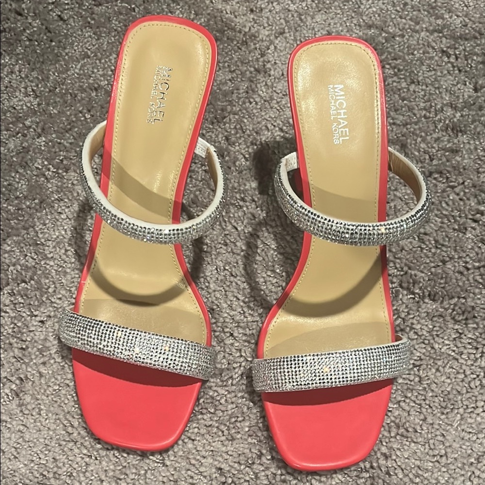 Michael Kors Red and Silver Women's Sandals